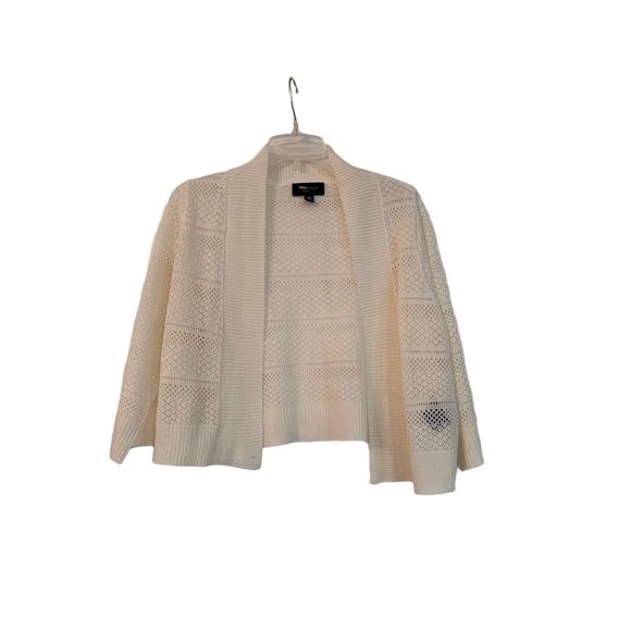 RN Studio Cardigan Womens Size M Cream Open Front Textured Knit Ribbed Cozy - Picture 2 of 6